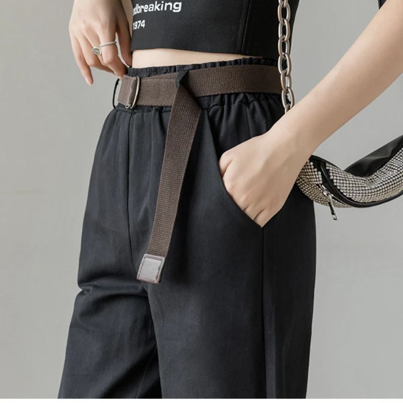 

(with Belt) New 2021 Fashion Summer Spring Khaki Black Harem Ankle-Length Pants for Women Casual Street High Waist Trousers