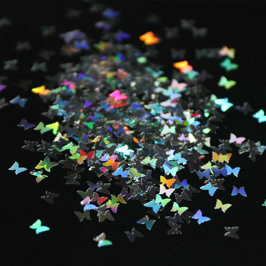 1 бутылка для дизайна ногтей Блестящий лазер AB Цвет Бабочка с блестками ломтик