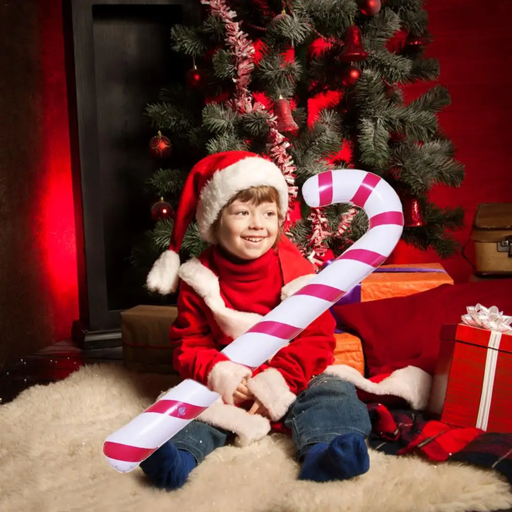 

1pcs Inflatable Candy Cane Classic Lightweight Hanging Decoration For Christmas Party Santa Walking Stick New Year Kids Gifts