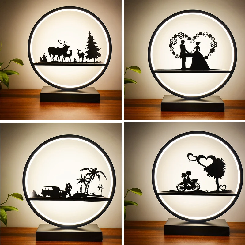 Светодиодный светильник с дистанционным управлением черная круглая Настольная