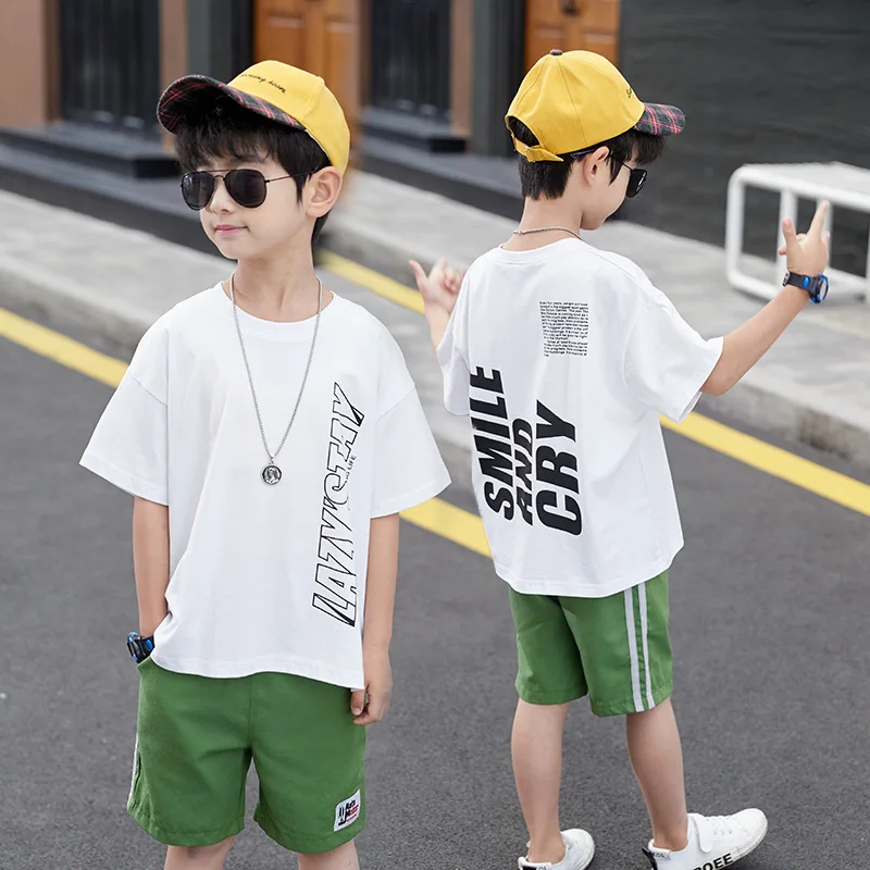 New White Spring Summer Kids Clothes Suit Baby Boys T-shirt+ Shorts 2pcs/Set Kids Teenage Top Sport Children's Day Gift Formal