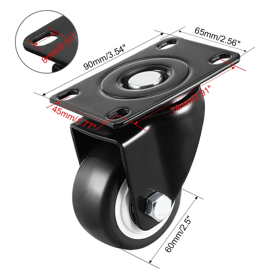 

uxcell PU 360 Degree Top Plate Mounted Caster Wheel 110lb Capacity 2.5inch Swivel 1pcs