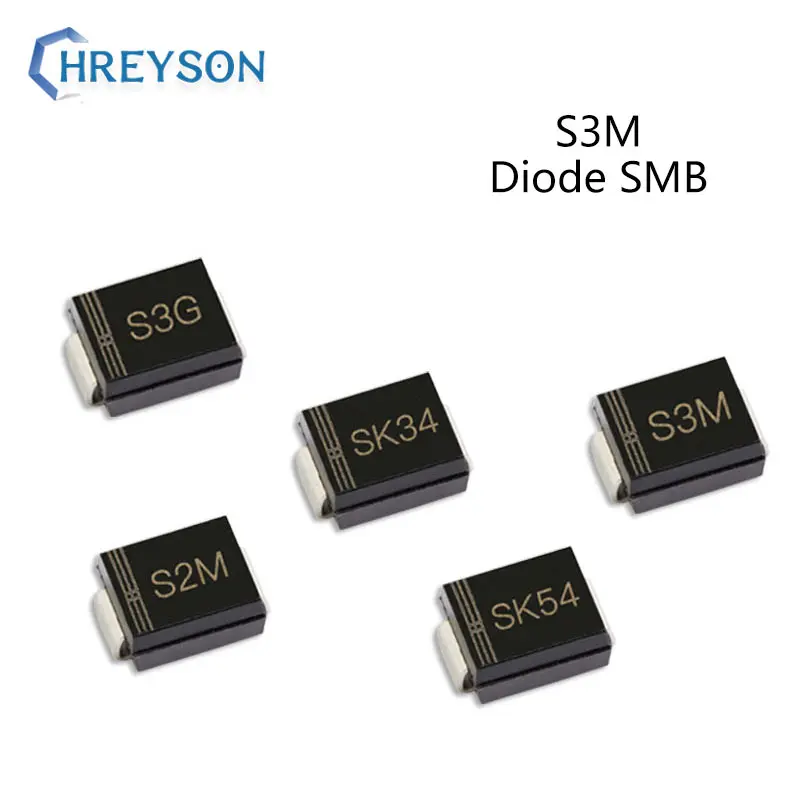 50 шт., SMD выпрямительный диод, S3MBF, S2M, S3M, SK34, SK36, S3G, SK54, 3A, 50 в, 100 в, 200 в, 400 В, 600 В, 800 в, 1000 В, DO-214AA SMB