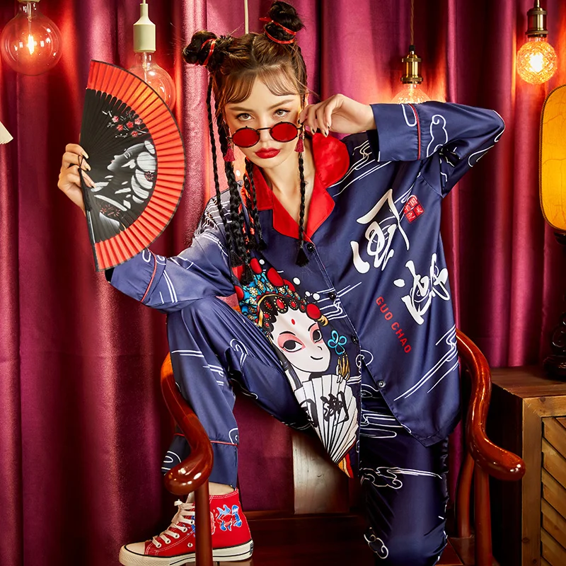 Summer Pajamas Women Sleepwear Chinoiserie Spring Plus Size Pajama Set The Tide High Quality Snow and Ice Silk Princess Style