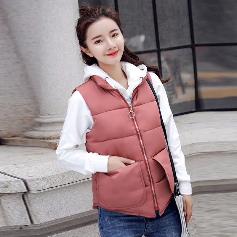 

New 2021 new down cotton vest female autumn and winter short student shoulder bread jacket stand collar wear vest