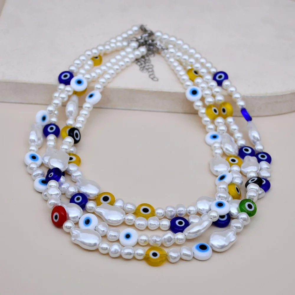 

Handmade Evil Eye Clavicle Necklaces Unisex New Eye Choker Imitation Pearl Adjustable Necklace Jewelry
