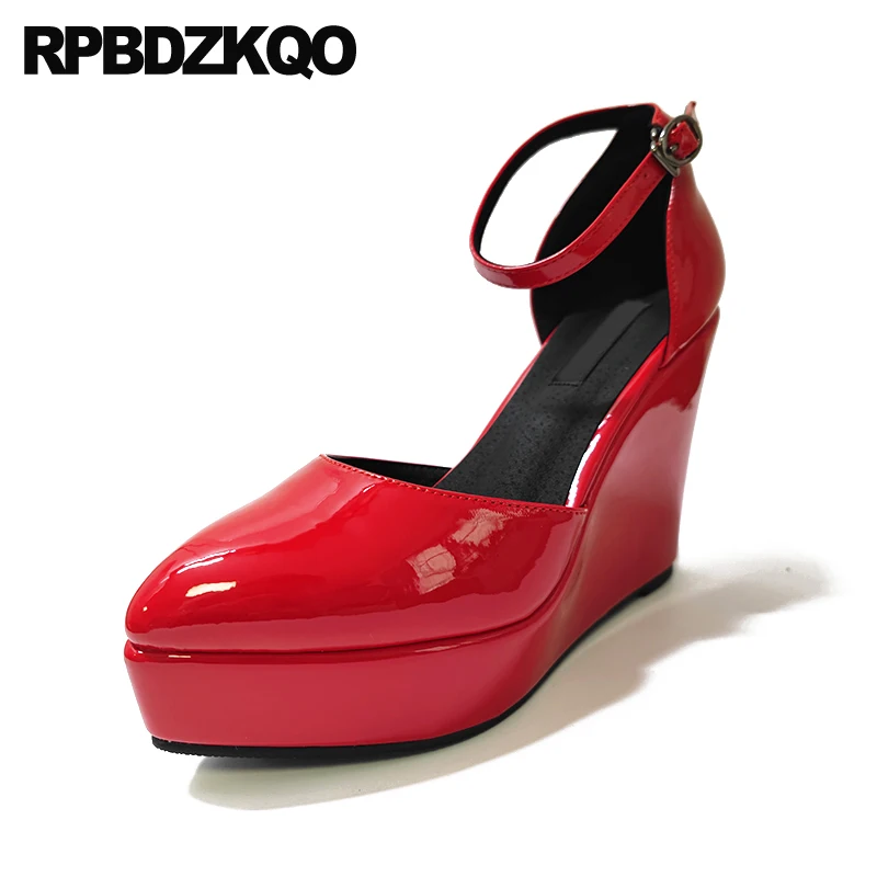 Размер 4 34 Белый Ремешок на щиколотке Лакированная кожа винно красные туфли