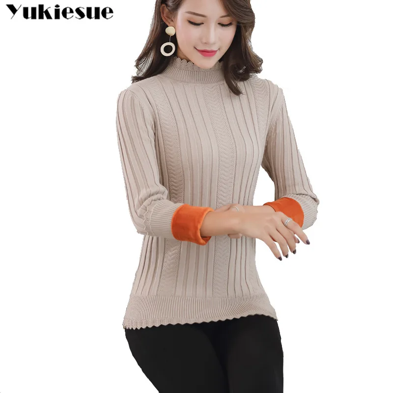 Fashion Sweaters Women Winter large size Knitted sweater Bottoming shirt Velvet Lining Thick Warm Pullover Sweater For | Женская одежда