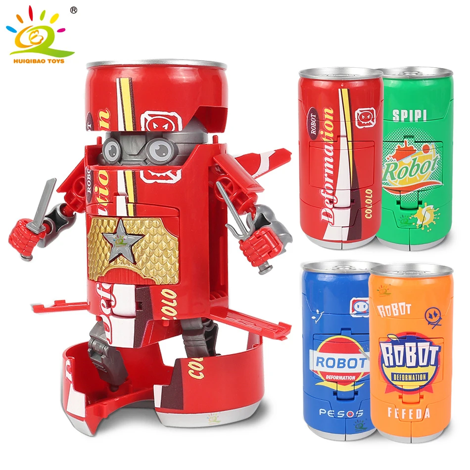 

HUIQIBAO Creative Deformed Soda Robot Warrior Model Beverage Can Deformation Toys City Action Figures Robots For Boys Adult Gift