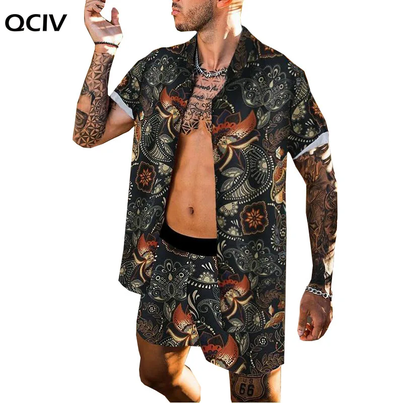 

New men's summer digital printing suit casual beach pants two-piece shirt