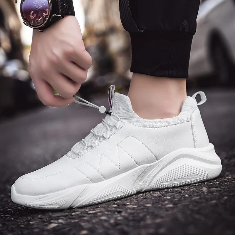 

Mens Loafers Shoes White Black Sneakers Big Size Men Shoes Leather Casual Shoes Men Sport Thick Sole Slip on Sneakers Man