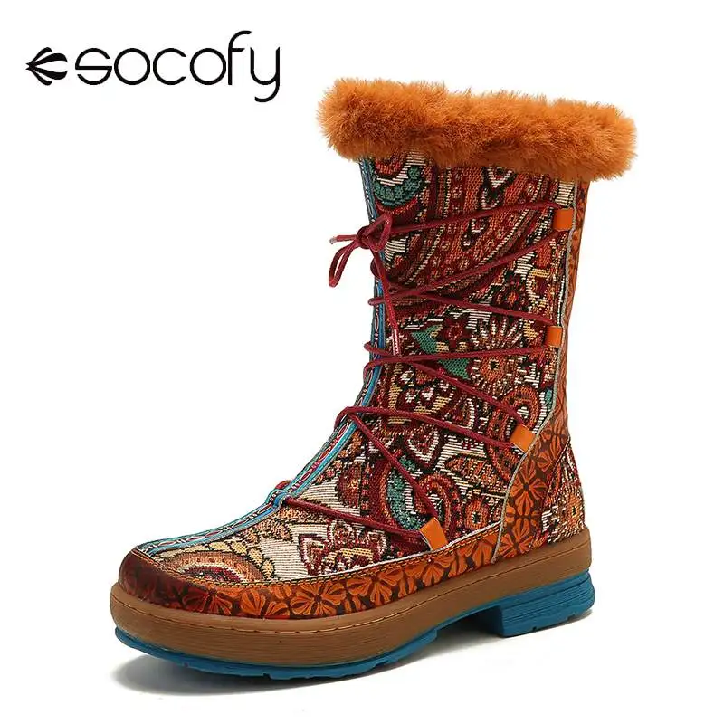 SOCOFY/складные сапоги из натуральной кожи мягкие до середины икры на молнии со