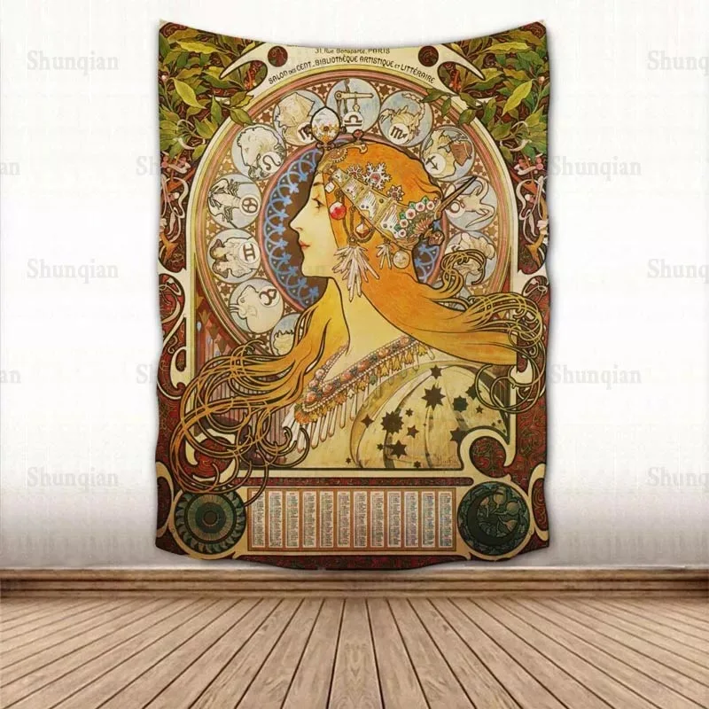 

Beautiful Alphonse Mucha Tapestry Wall Hanging Wall Fabric Tapestry Art Home Decoration Sleeping Pad Wall Carpets Dorm Decor