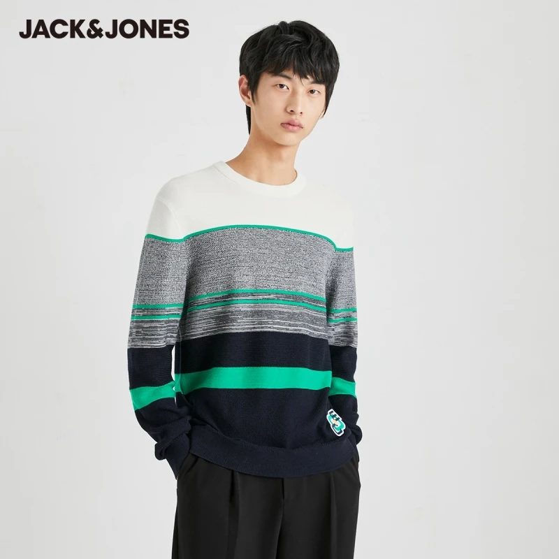 

JackJones Winter Men's Contrasting Spliced Stripes Round Neckline Knit Sweater| 220424004