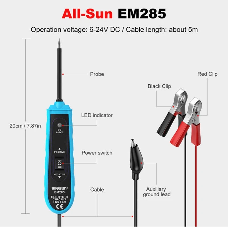 Power Probe Electric Circuit Tester Voltage Polarity Continuity Short Tracker Overload Protection |