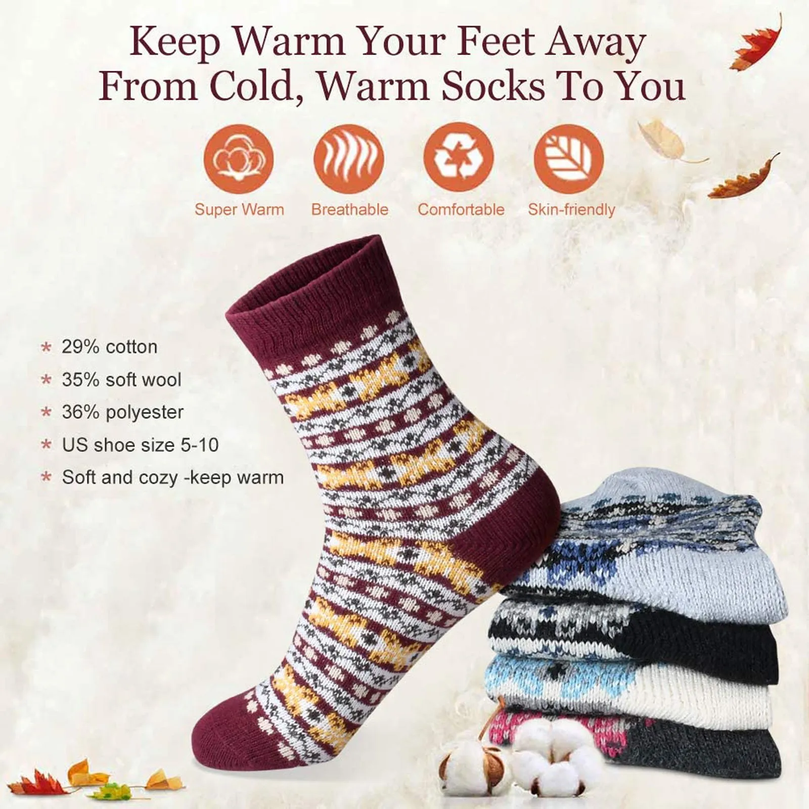 

Women Cotton Socks Fashion Strip Printing Middle Tube Socks For Ladies Autumn Winter Soft Warm Socks