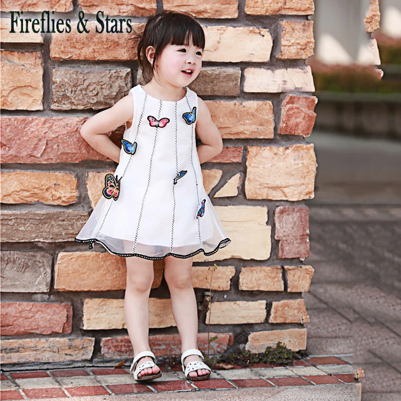 Summer girls dress baby princess kids vestidos children fashion clothes sleeveless 3d butterfly Eugene yarn 2 to 7 yrs | Детская одежда