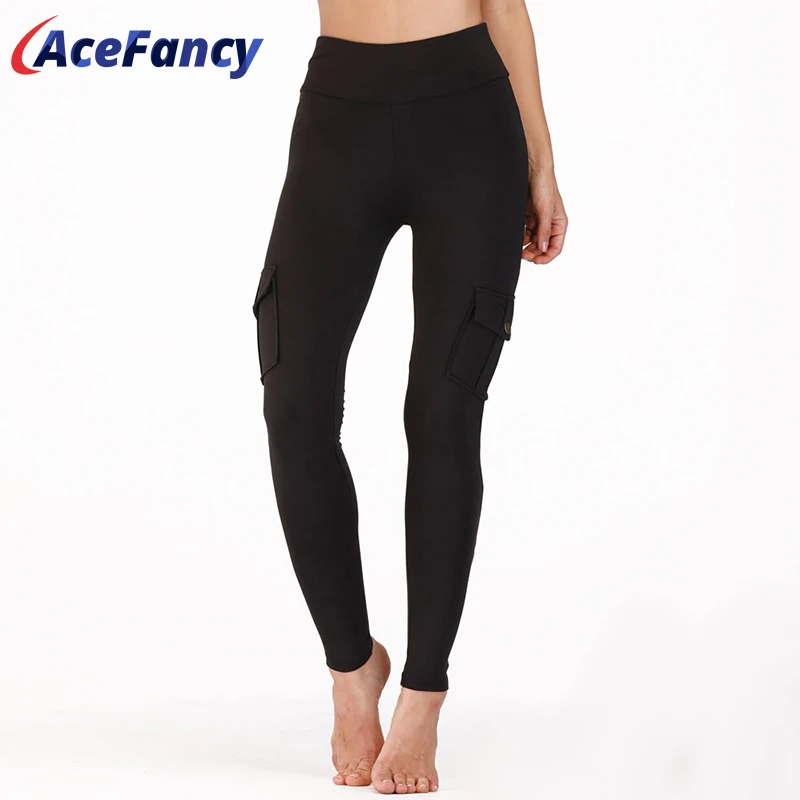 Спортивные штаны для женщин леггинсы с карманами фитнеса бега обтягивающие FT041