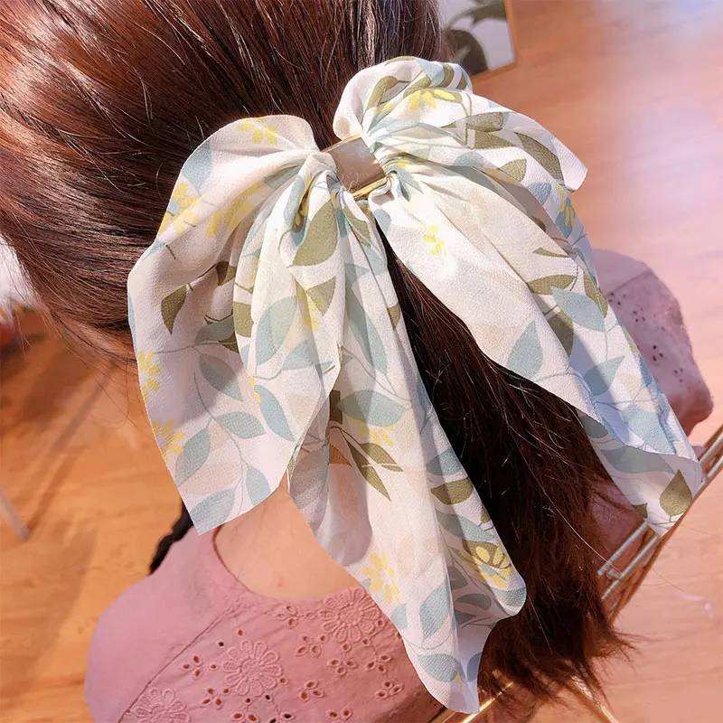 Популярные заколки для волос с большим бантом и принтом Женская резинка зажим