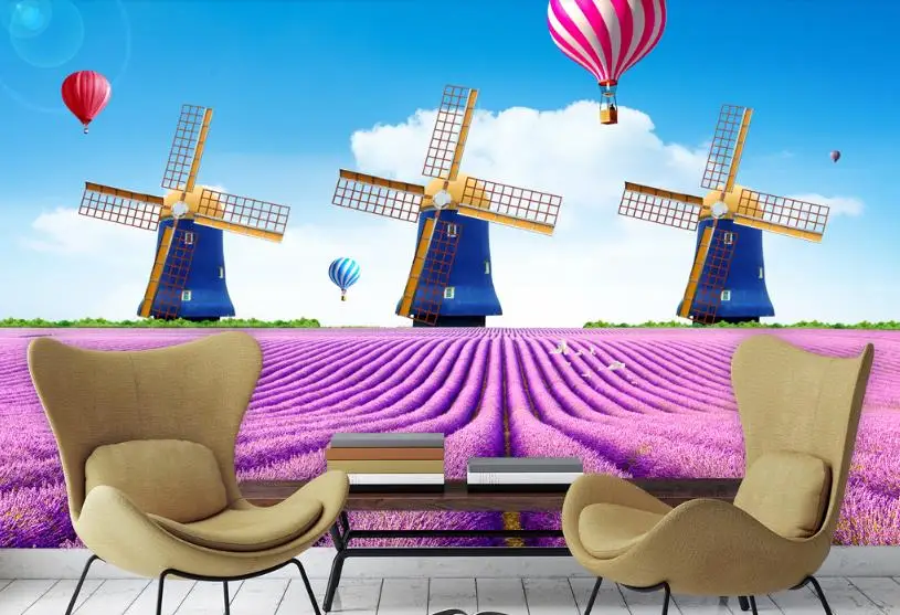 3D background wall photo paper mural 3d Lavender Dutch windmill Living room bedroom murals wallpaper | Обустройство дома