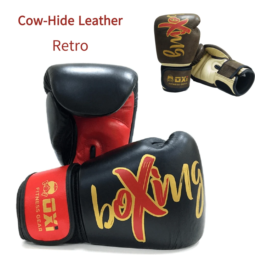 Окси Ретро Боксёрские перчатки 10OZ 16OZ кожи коровы кожа кикбоксинг MMA тренажерный