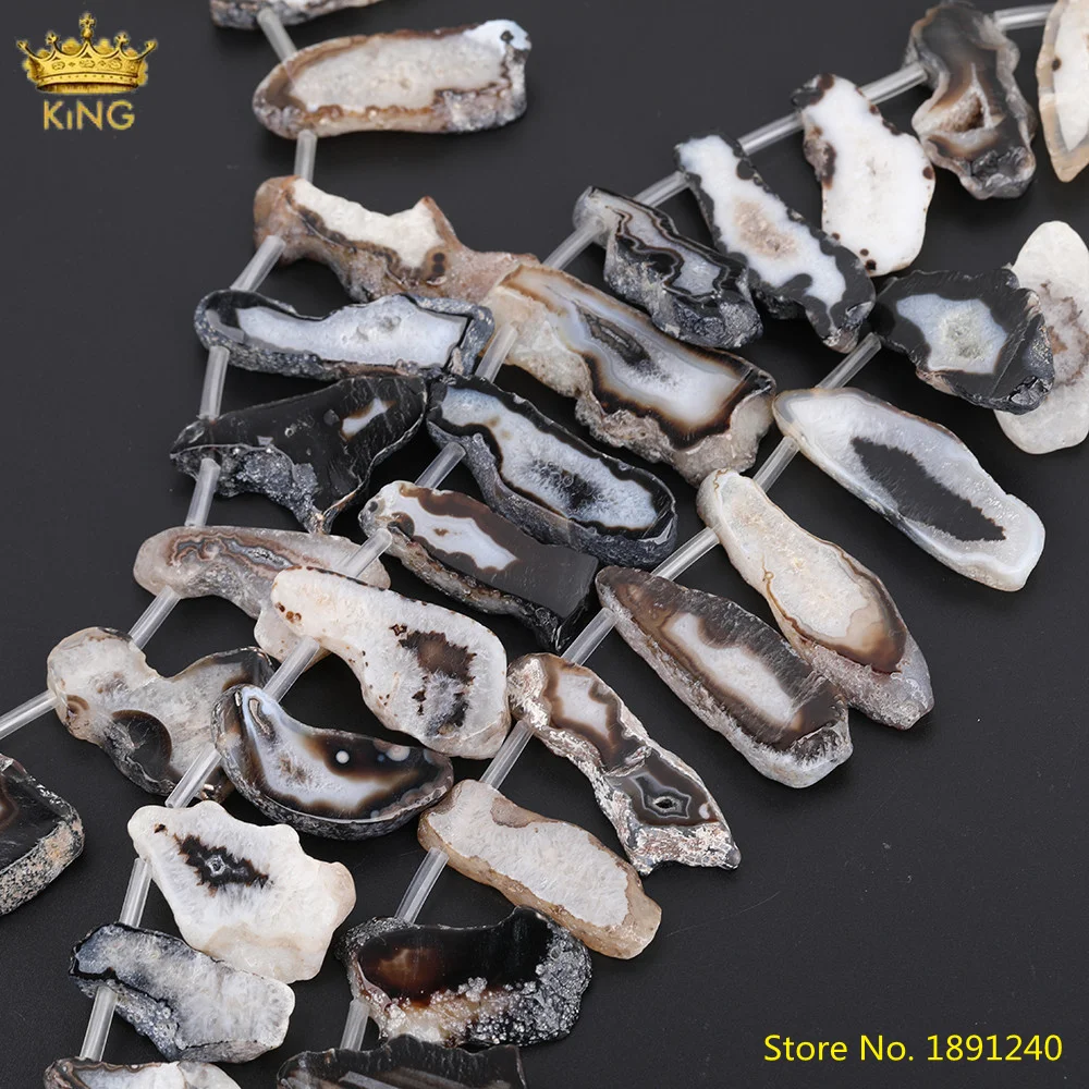 Approx 18pcs/Strand Natural Druzy Drusy Agates Slice Loose Strand,Top Drilled Freeform Slab Beads Pendant Jewelry Making