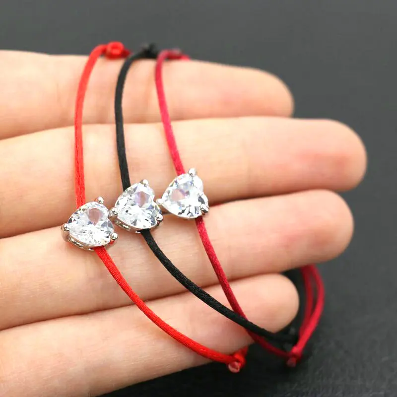 Женский плетеный браслет BPPCCR с подвесками в форме сердца и кристаллами циркония