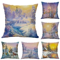 pillowcase linen 18 cotton snow covered decor landscape cushion home cover