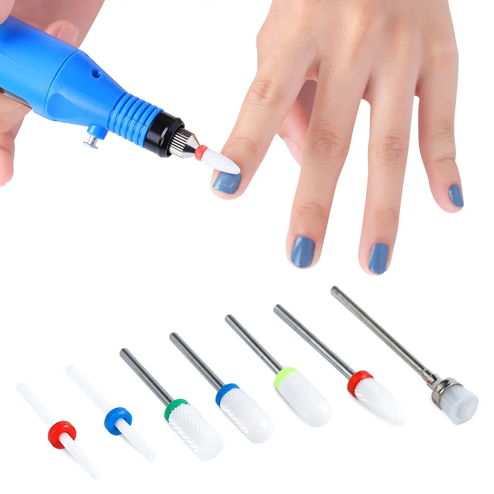

7PC Nail Art Polished Head Tungsten Steel Exfoliating Manicure Tool Sanding Impact Resistance Nail Art Ceramic Polishing Head