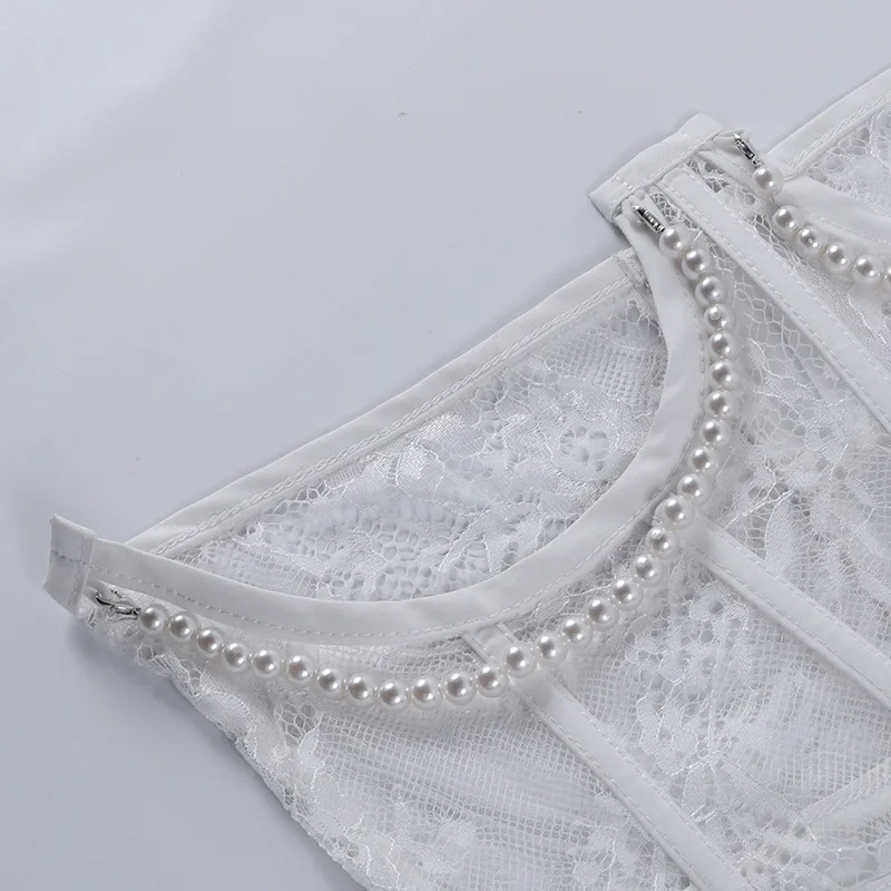 

NEONBABIPINK Pearls Lace White Transparent Corset Slimming Underbust Fashion Lace Up Vintage Big Wide Waist Belts N66-CG10