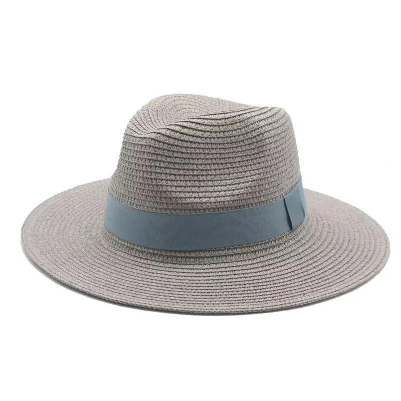 

panama for women jazz caps ribbon band classic khaki black white outdoor beach caps sun protective casual women men straw hats