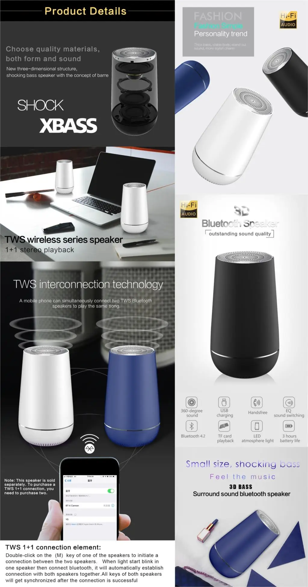 Bluetooth Speakers Mini Wireless 3D Surround Bass Professional Active Portable Speaker Smart Audio Computer Waterproof | Электроника