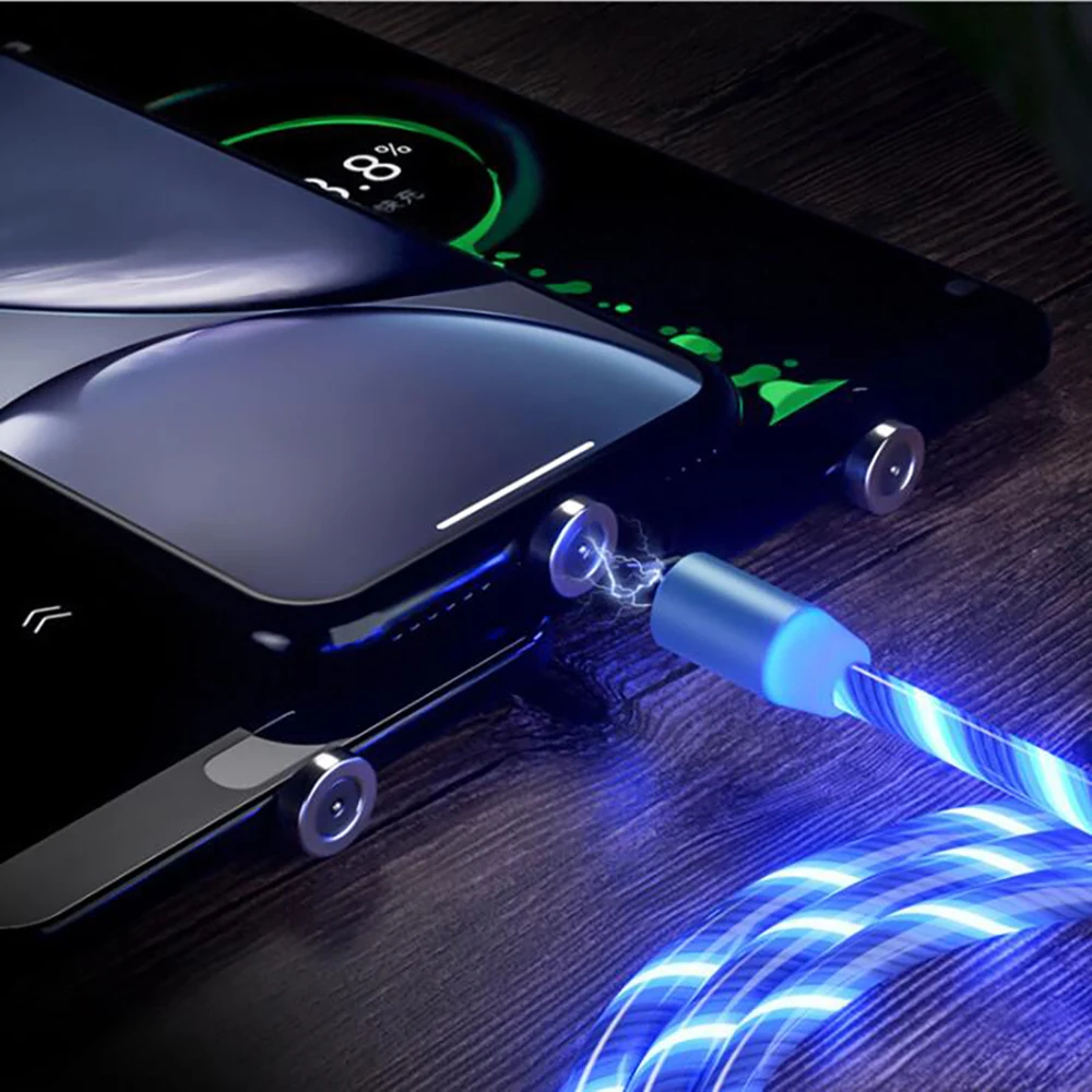 

LED Glow Flowing magnetic Charger usb cable Type C Micro USB C Charging for android magnetic Cable Charge Wire Cord