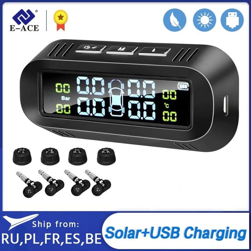 E ACE Солнечная TPMS Автомобильная сигнализация давления в шинах монитор система
