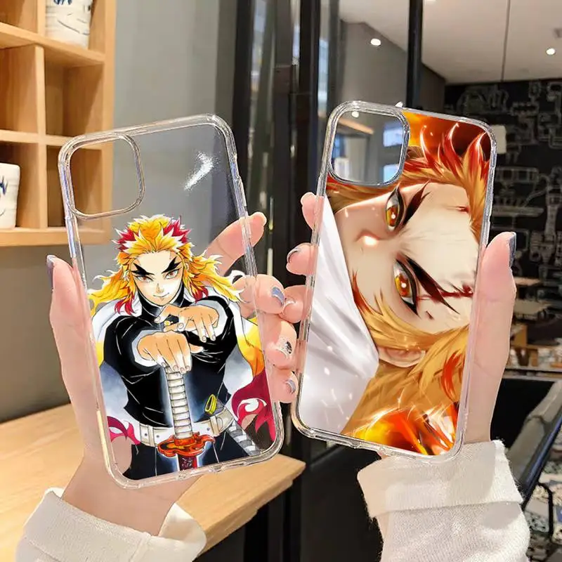 

Demon Slayer Kyojuro Rengoku anime Phone Cases Transparent for iPhone 6 7 8 11 12 13 s mini pro X XS XR MAX Plus SE cover funda