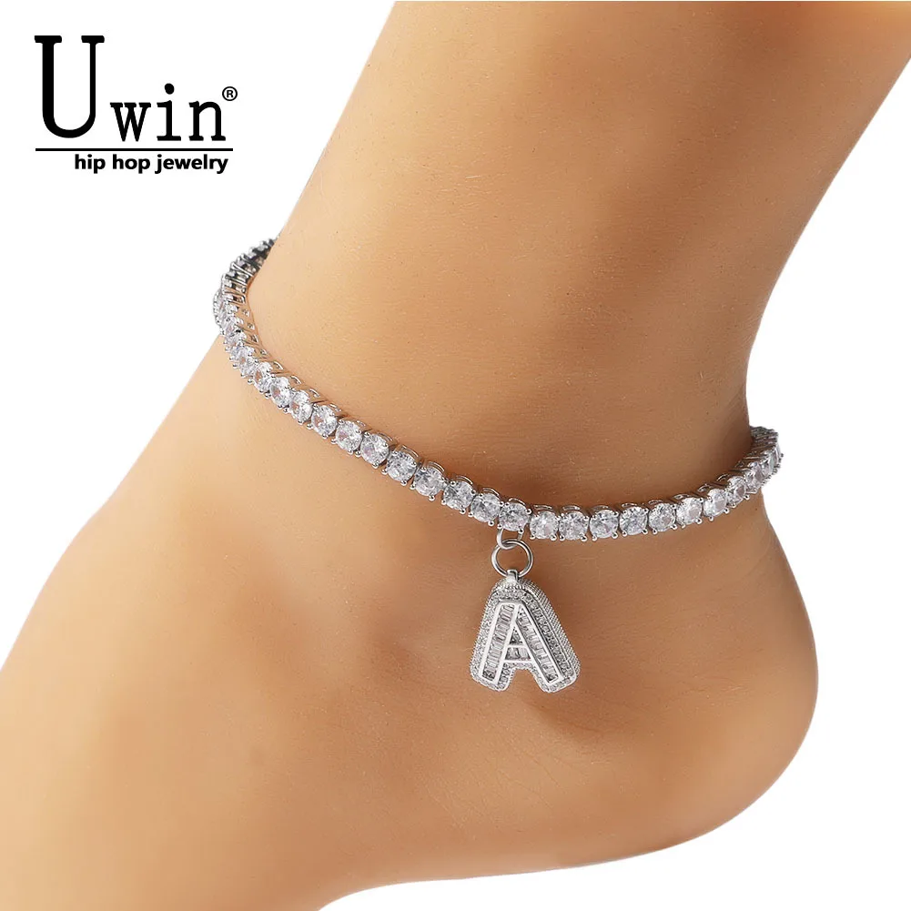 

Uwin Tennis Anklet With Baguette Letter 4mm Iced Out Link Bling Bling Hip Hop Jewelry For Women Men