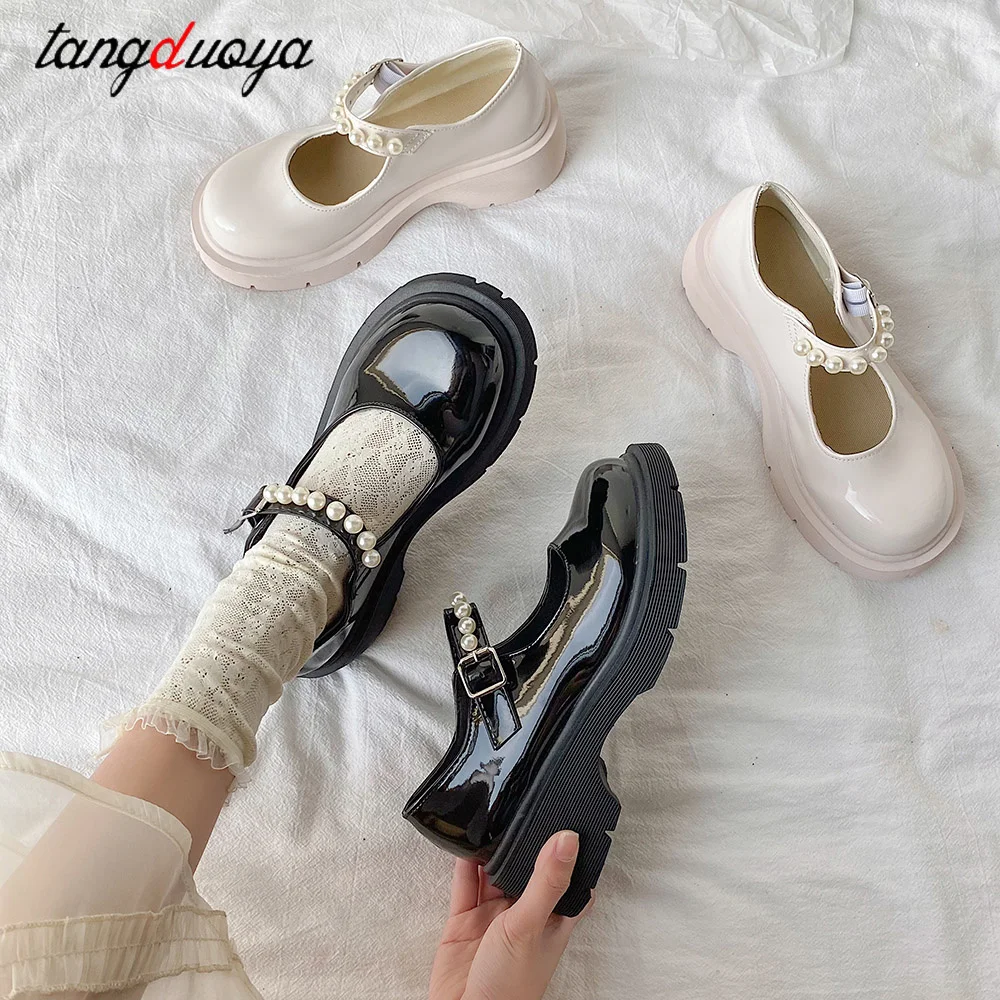 

white Lolita shoes Lady Maid Uniform Performance Buckle Round Head Thick High Heel Muffin Thick Sole Single Shoe Cosplay Size 40