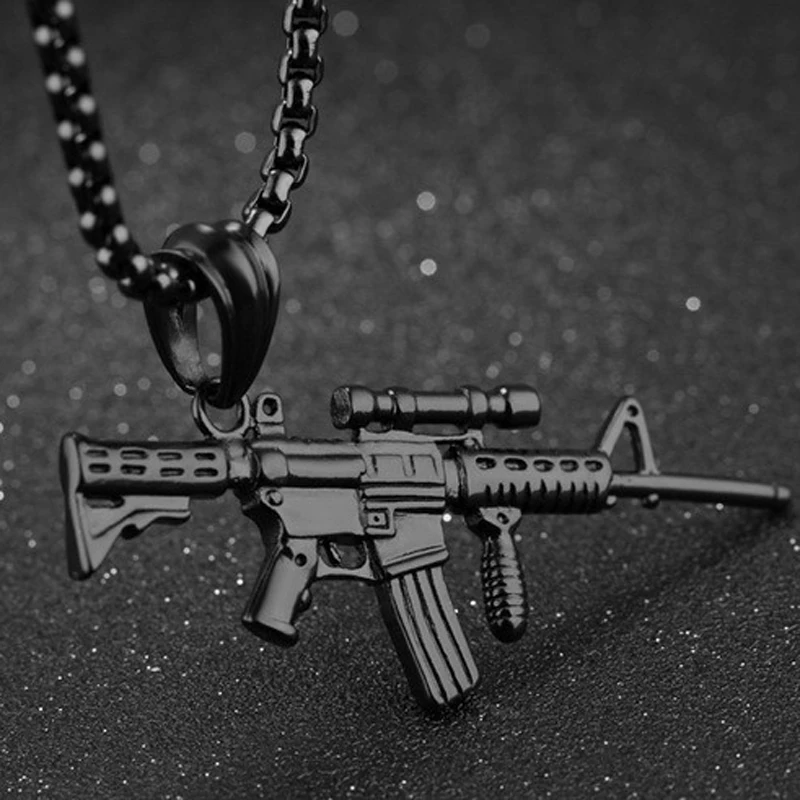 Ожерелье с подвеской из металлического сплава AK47, со льдом, стразы, золото, серебро, длинная цепочка, ожерелье для женщин и мужчин, хип-хоп ювелирные изделия - Окраска металла: FN044B