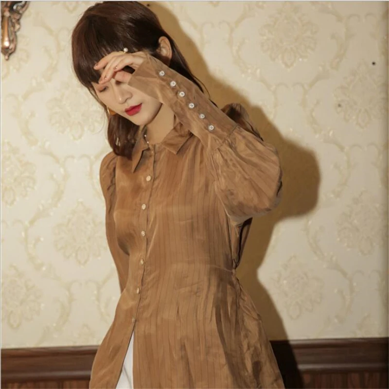 Новый дизайн карамельного цвета нишевые женские рубашки Европейская и