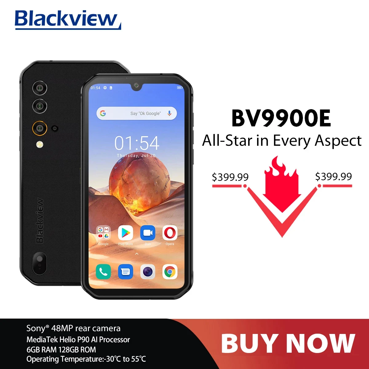 Blackview BV9900E Helio P90 прочный смартфон 6 ГБ + 128 Android 10 IP68 Водонепроницаемый 4380 мА/ч 48MP