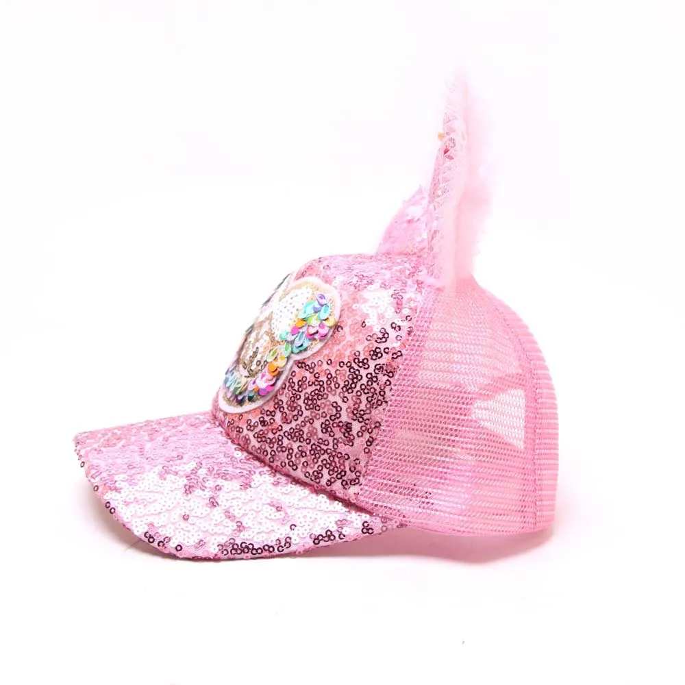 Новая летняя шляпа сетки мультфильм длинные уши блесток Хлопок Бейсболки для