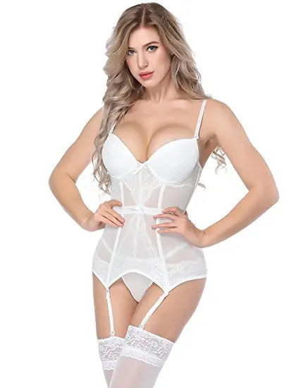 

Women Lingerie Fashion White Bustier Corset Sexy Girdle Waist Cincher Sexy Perspective of White vest underwear baby doll