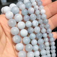 blue aquamarines stone beads for jewelry making 6 8 10mm smooth round loose spacer beads diy bracelet charms accessories 15