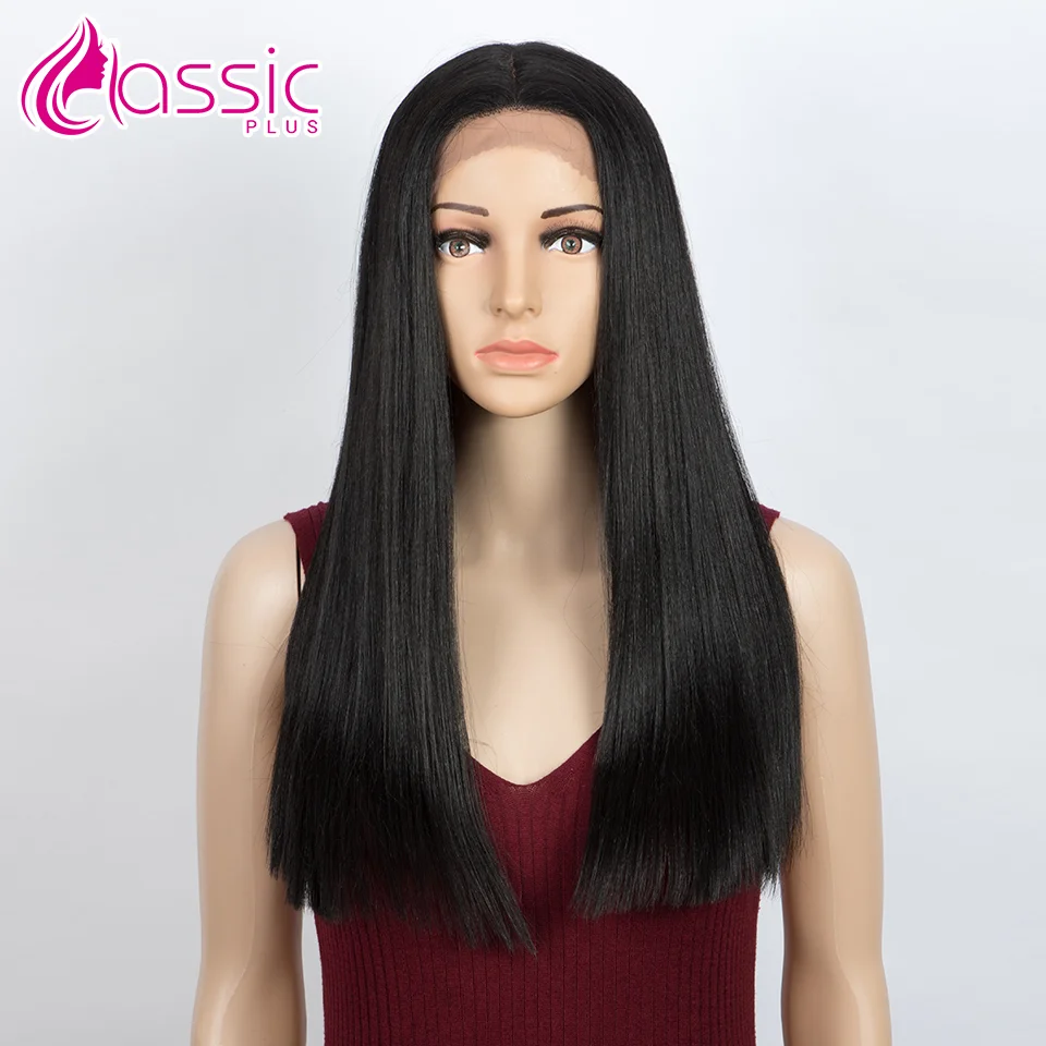 

Synthetic Lace Front Wig For Black Women 20 inches Black Long Straight Cosplay Wig Heat Resistant Deep Part Classic Plus