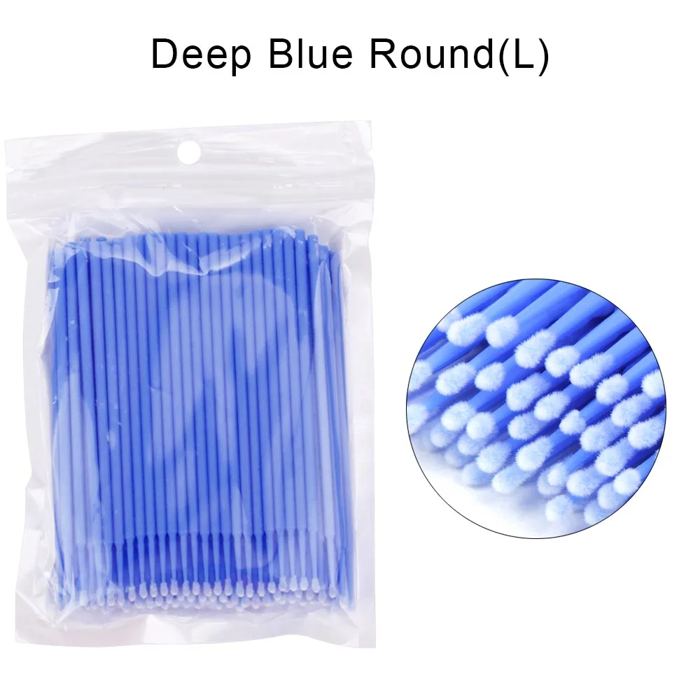100pcs blue 100/500/1000 шт/партия микрощетки для наращивания ресниц ватный тампон клей для ресниц щеточки одноразовые аппликаторы палочки инструменты для макияжа - Цвет: 100pcs blue