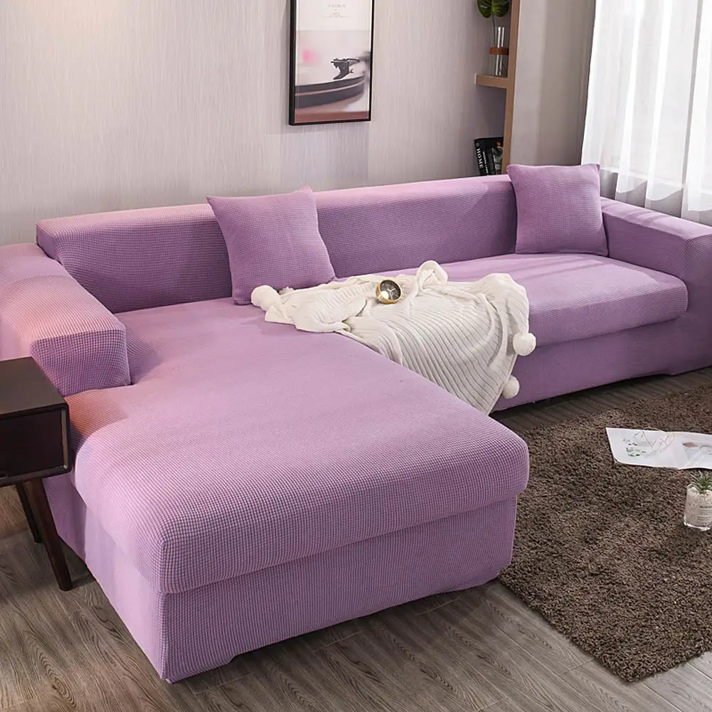

Papa&Mima Violet Purple Solid Japanese L Seater Sofa Cover Thicken Slipcover Stretch Loveseat Couch Case Spandex Polyester