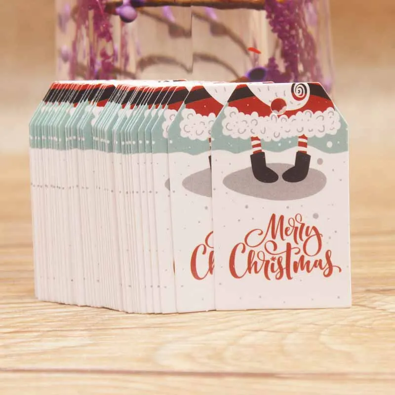 200tag with 200 string beautiful style merry christmas 5x3cm white /brown color one side print happy new year hang gift label | Дом и сад