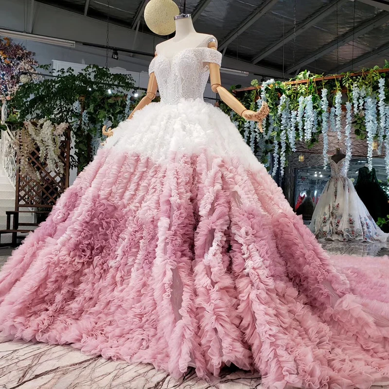 HTL901 plus size evening dress pink off shoulder cake style ruffle long dress party gowns for women vestidos baile finalistas