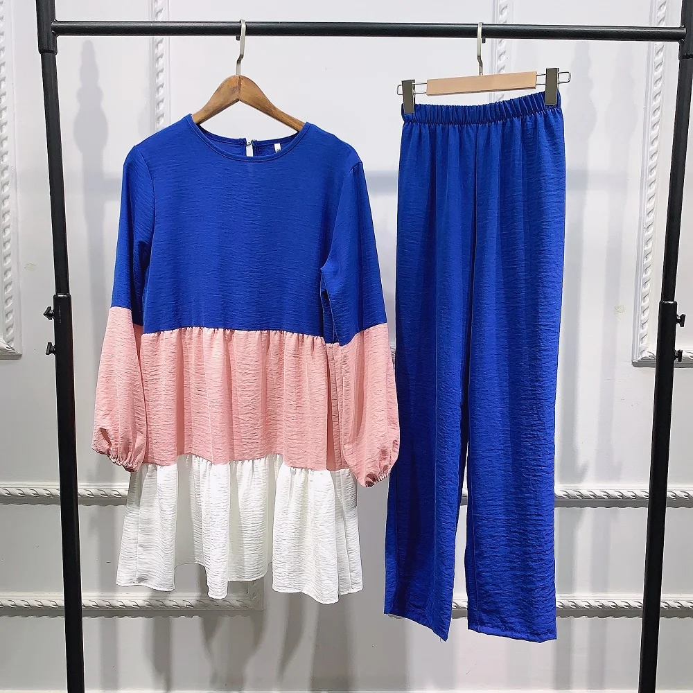 

2 Pieces hit color muslim suits Muslim sets female Kaftan Islamic abayas