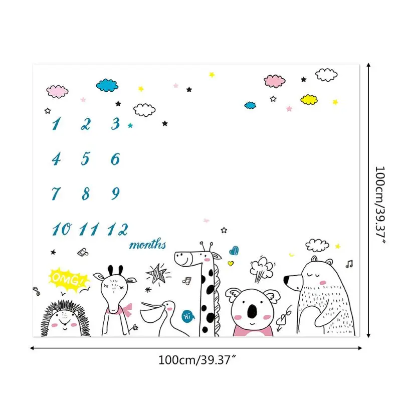 

Детское ежемесячное записывающее одеяло для новорожденных с милым рисунком животных
